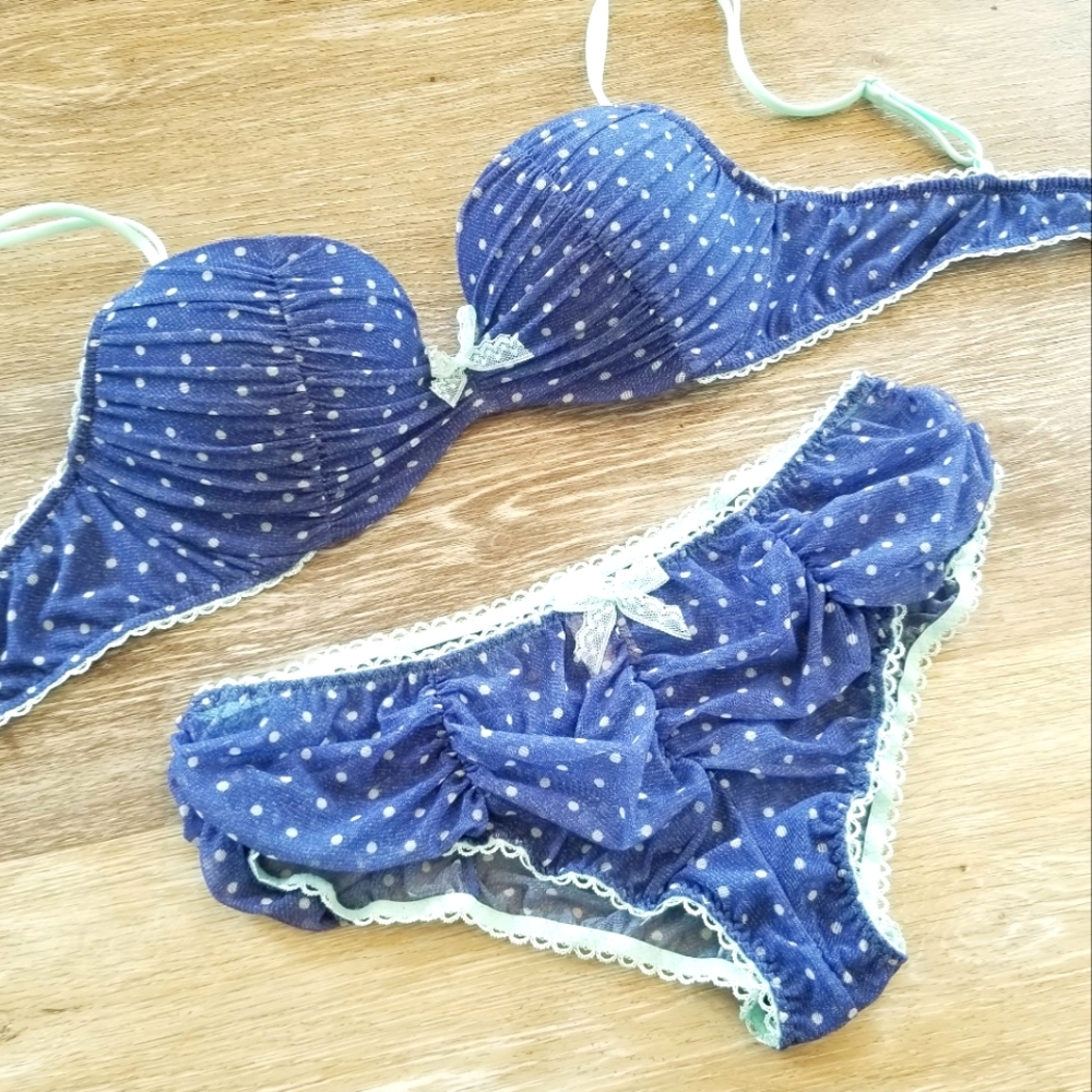 Victoria's Secret Vintage Polka Dot Push-up Bra & Bikini Panty Set NWT Ruching - Picture 12 of 13